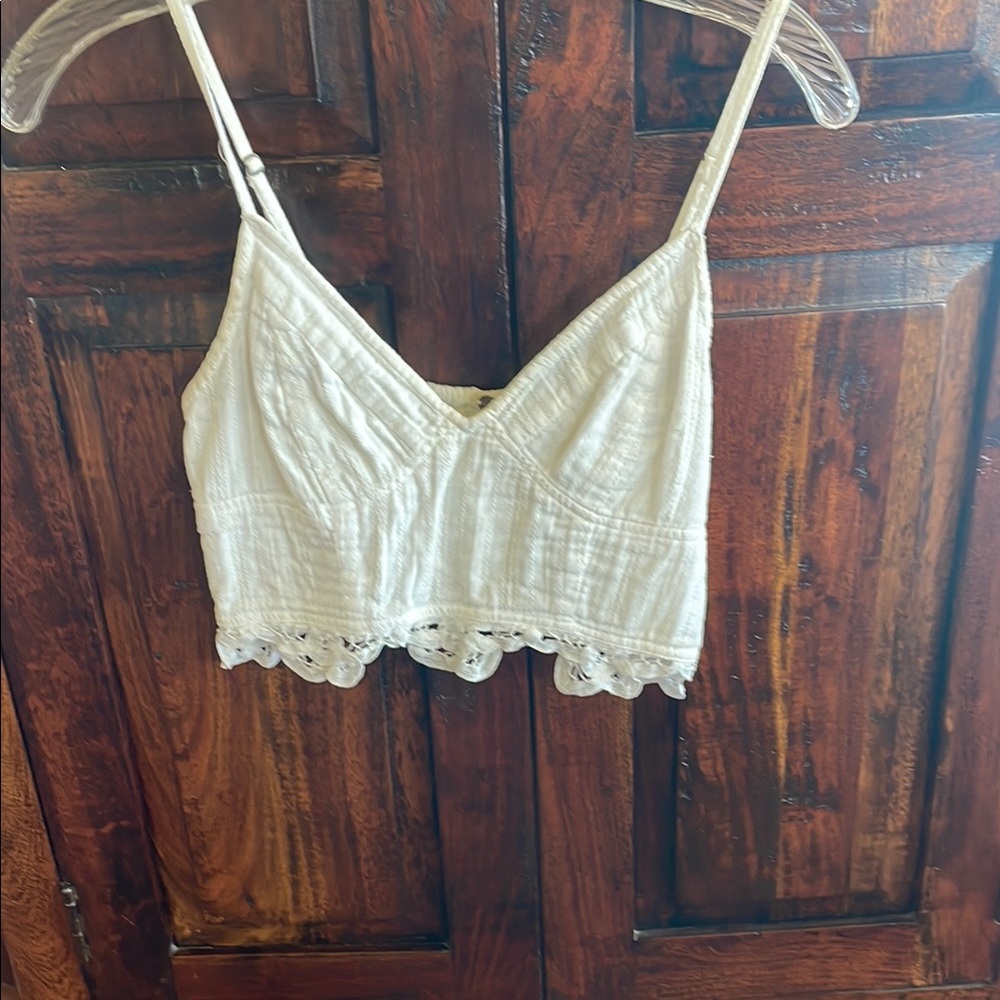 Cream Lace Trim Crop Top